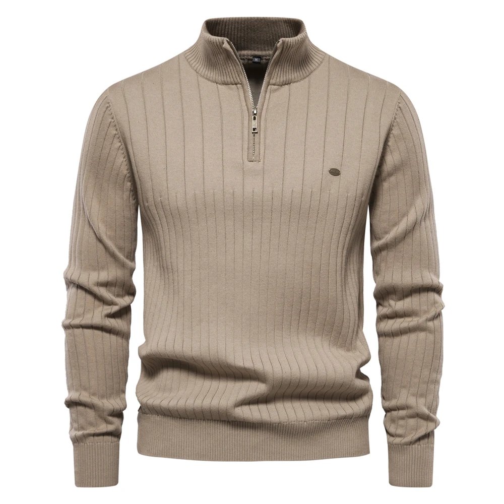 Pull à col montant en coton avec fermeture éclair pour hommes, pulls chauds, haute qualité, nouveau, automne, hiver, 2023