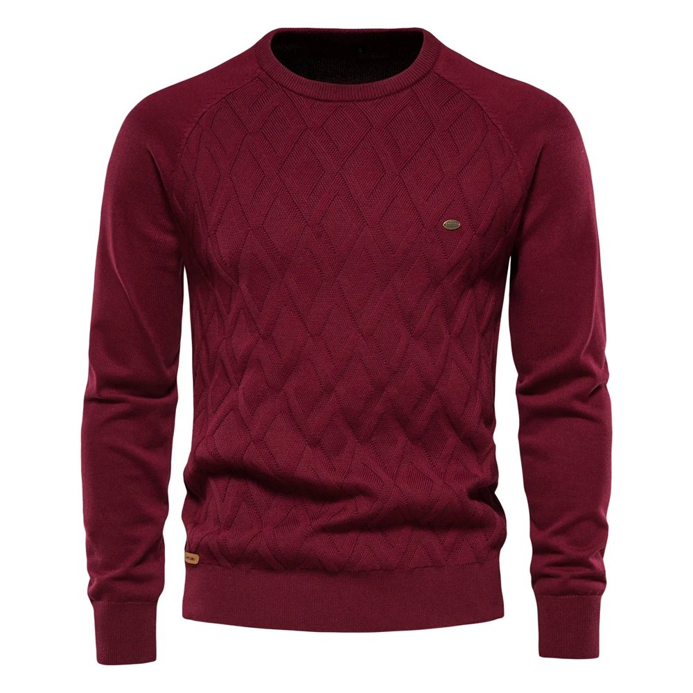 AIOPESON Argyle basique hommes chandails couleur unie col rond à manches longues tricoté mâle pull hiver mode nouveaux chandails chauds pour hommes