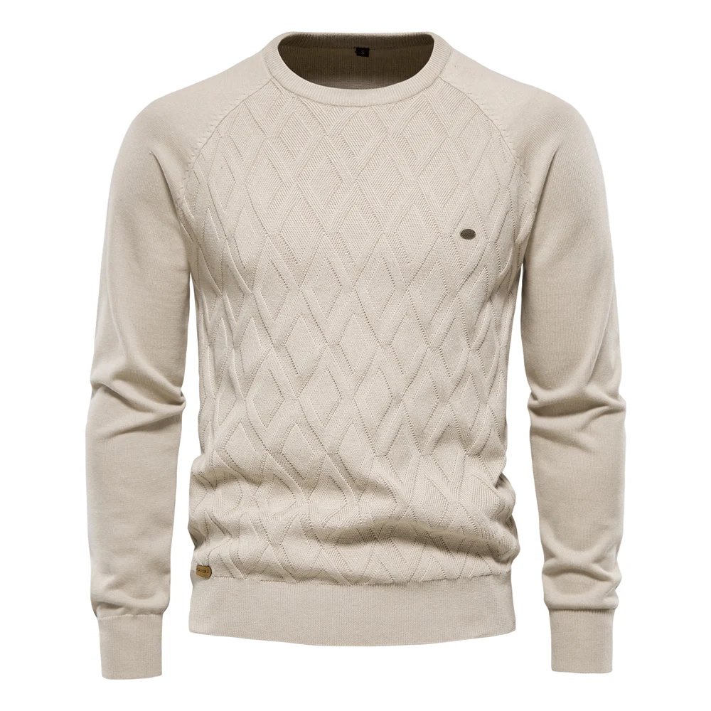 AIOPESON Argyle basique hommes chandails couleur unie col rond à manches longues tricoté mâle pull hiver mode nouveaux chandails chauds pour hommes