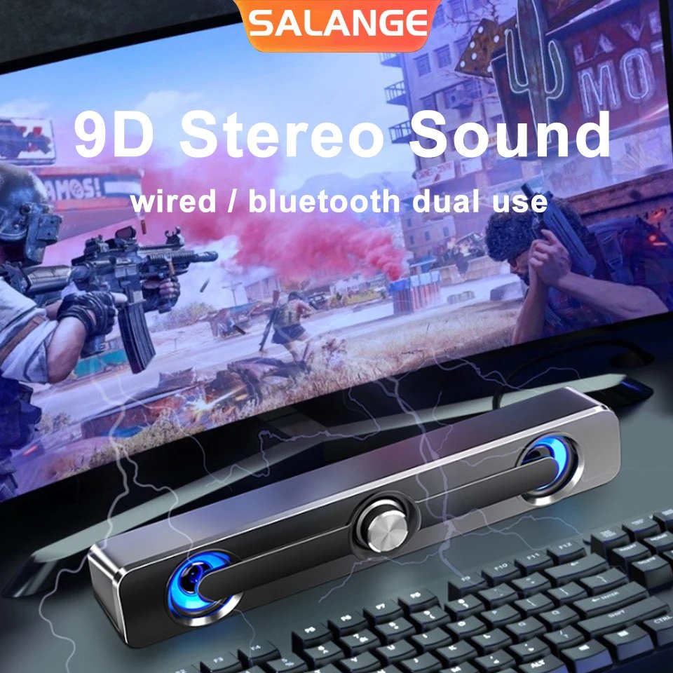 Salange barre de son Bluetooth USB haut-parleurs filaires barre de bureau caisson de basses basse haut-parleur stéréo pour projecteur PC ordinateur portable téléphone ordinateur