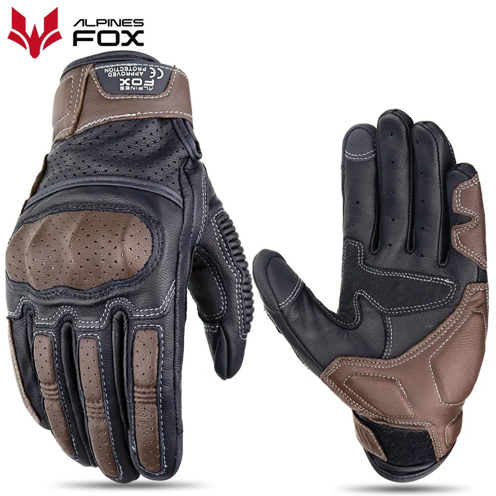 Gants de moto en cuir marron vintage pour hommes, certification CE, équitation Hurbike, écran tactile, motocross, course de moto, motard, média