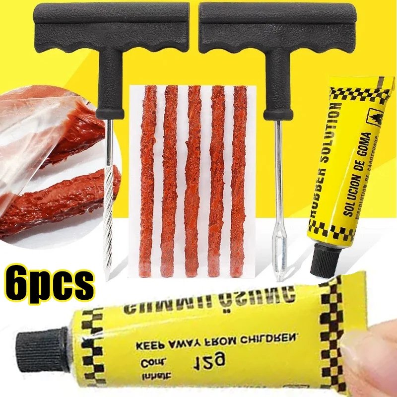 Kit d&apos;outils de réparation de pneus de voiture avec bandes de caoutchouc, jeu de bouchons de crevaison de pneus sans chambre à air, accessoires de réparation de moto, vélo et camion