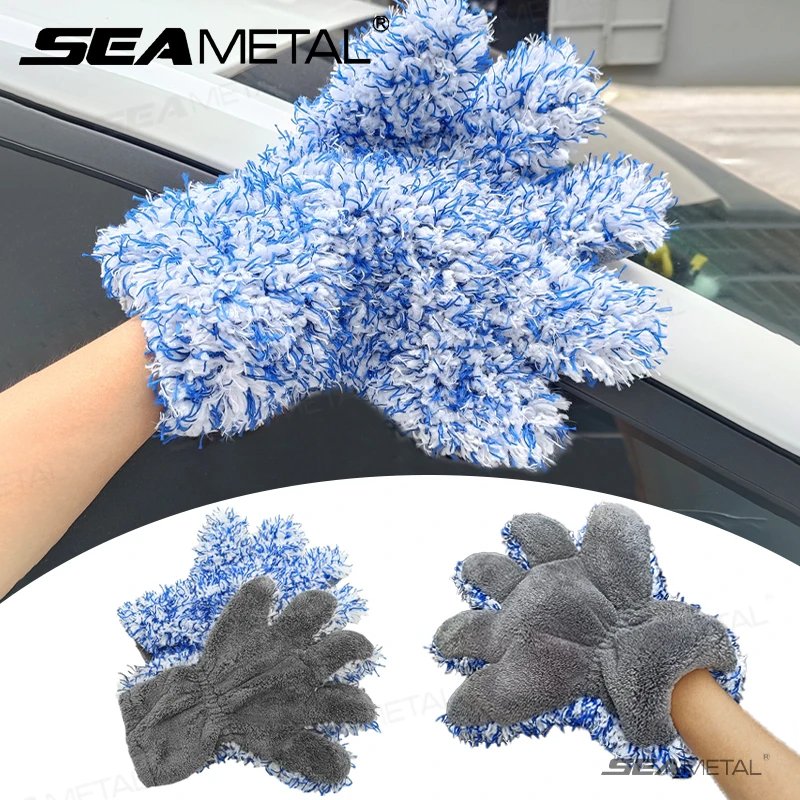 SEAMETAL gants de lavage de voiture en peluche microfibre épaisse gant de nettoyage Double face 5 doigts doux gant de lavage de voiture essuyer mitaines de séchage
