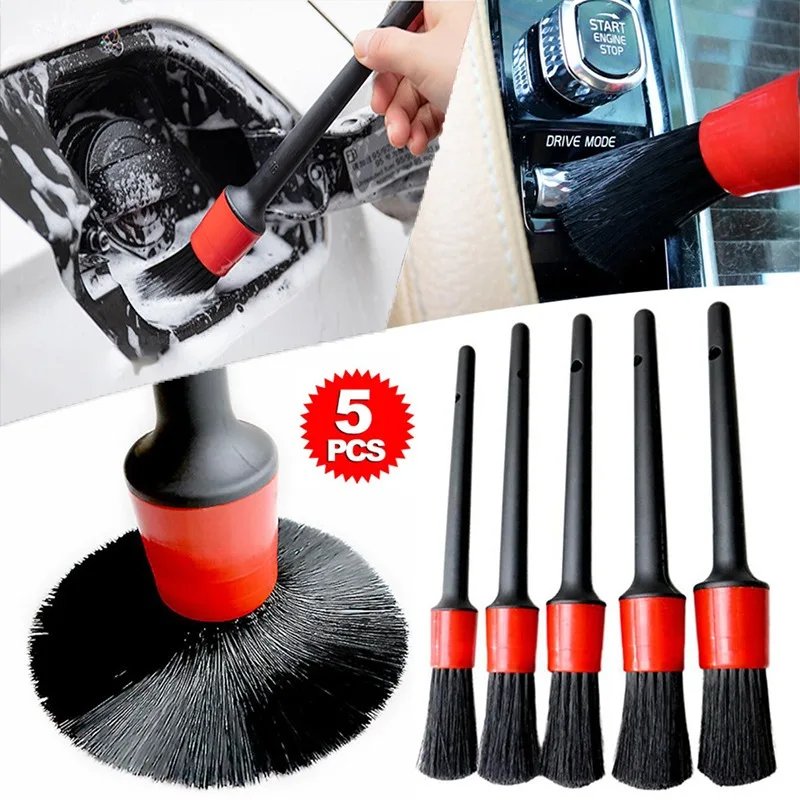 Kit de brosses de nettoyage de voiture, 5 pièces, brosses de détail automobile, brosses anti-poussière pour intérieur de voiture, ensemble de brosses de détail, outils de brosse de nettoyage pour jantes de roues