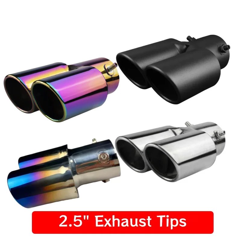 Embout d&apos;échappement universel à double sortie pour voiture, 1 pièce, embouts d&apos;échappement noirs en acier inoxydable, queue de silencieux, embouts de Tube à Double tuyau, accessoires de voiture