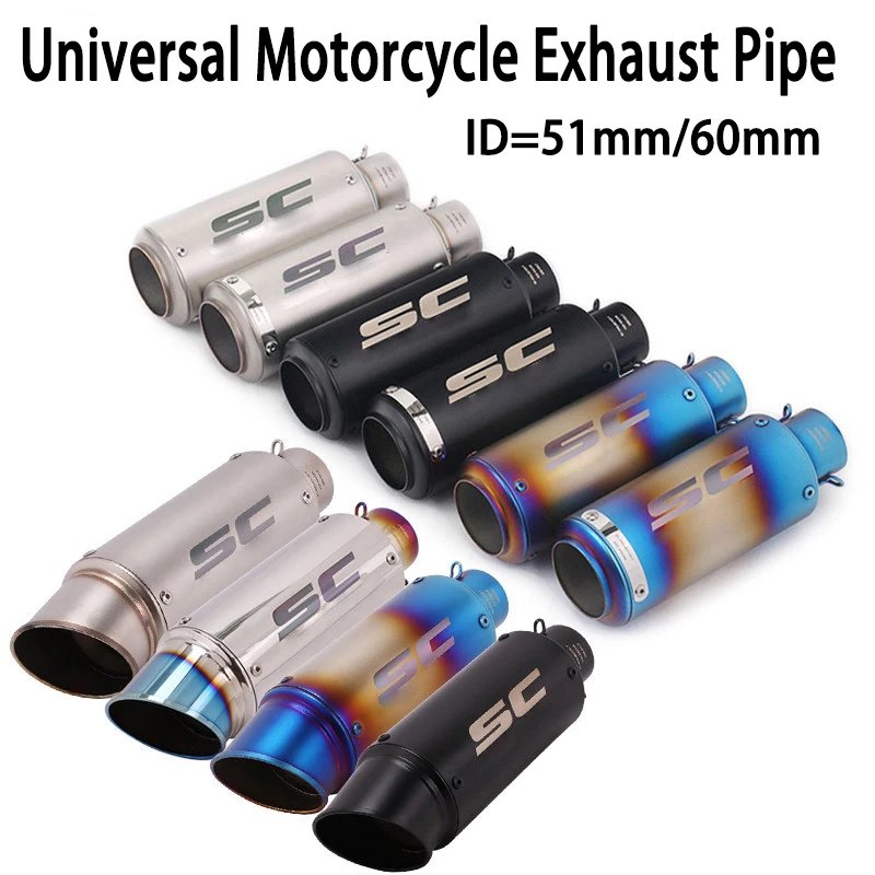Accessoire de moto universel modèle en acier inoxydable SC modifié tuyau d&apos;échappement droit 51MM60MM interface pour Yamaha Kawasaki