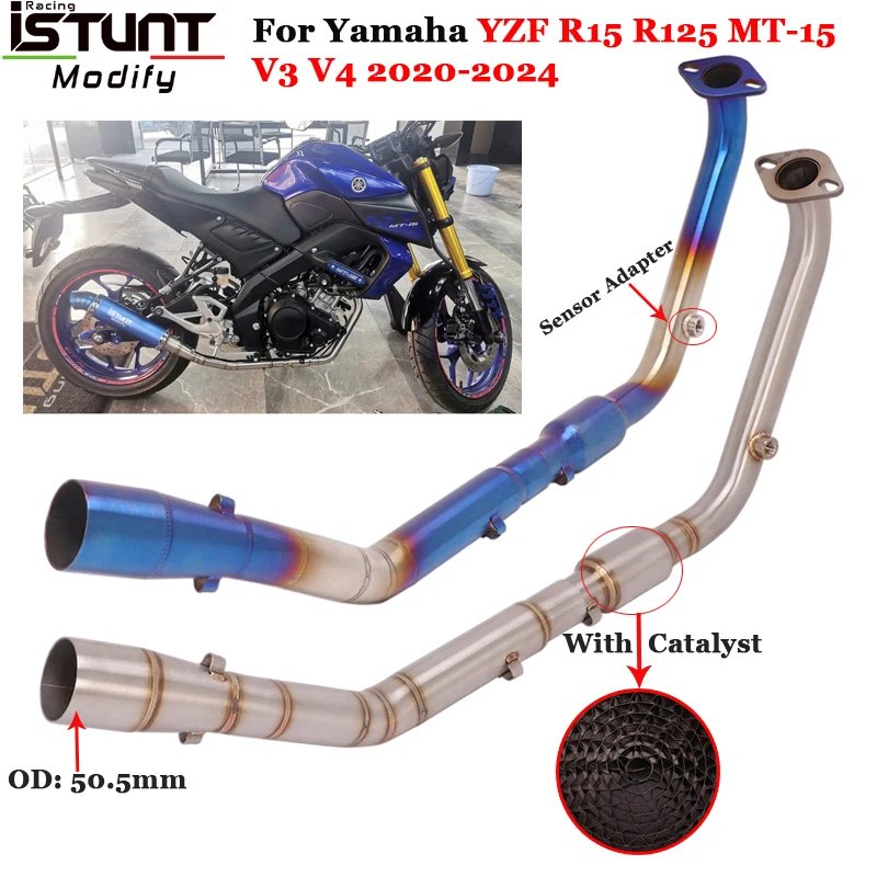 Pour Yamaha YZF R15 R125 MT-15 V3 V4 2020-2024 moto échappement avant lien tuyau Hader catalyseur connexion 51mm silencieux