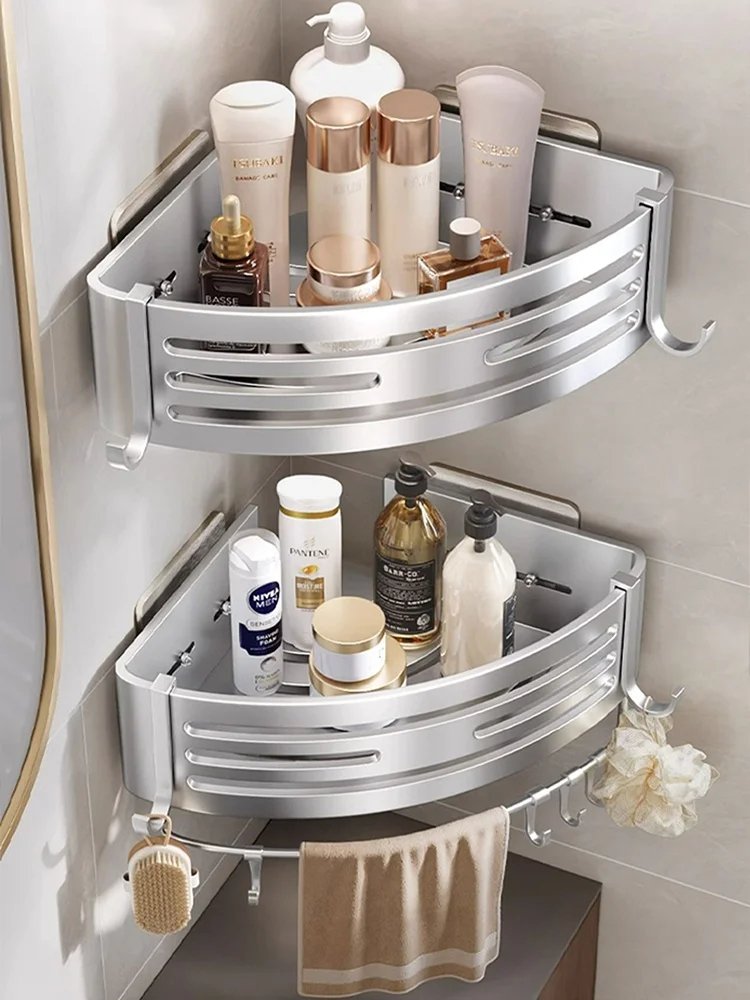 Étagère murale en aluminium sans perçage – Organisateur pour salle de bain et cuisine
