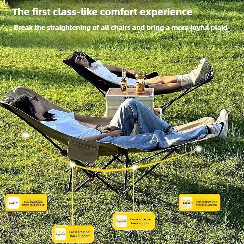 Chaise de plage pliante en tissu Oxford – Fauteuil lunaire inclinable réglable avec repose-jambes pour camping et pêche