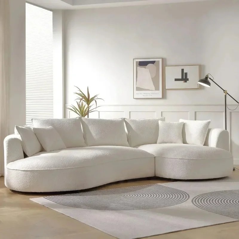 Canapé sectionnel incurvé moderne de 124,8 pouces, canapé rembourré en tissu Boucle avec oreillers, design à face droite