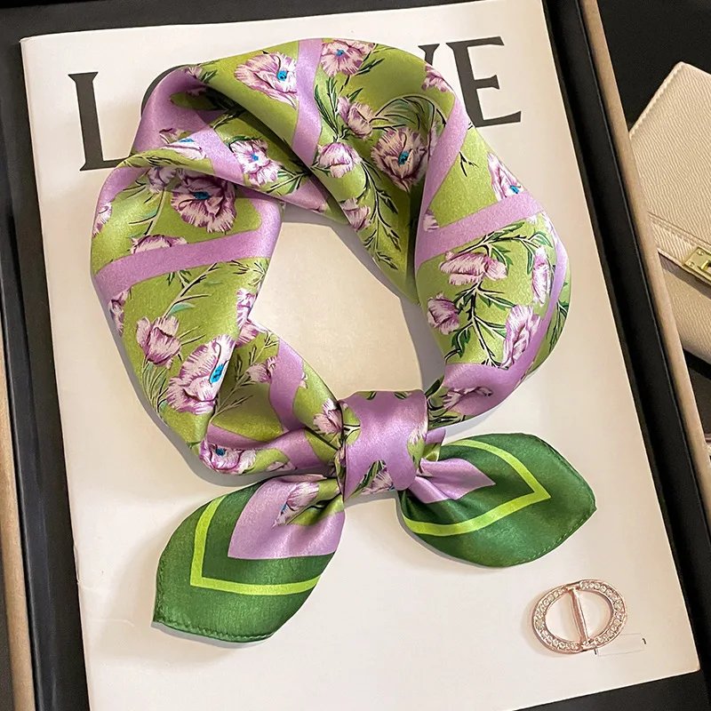 Foulard naturel en soie véritable pour femmes, 53cm, Foulard Bandana, petits bandeaux, mode florale, cravates pour bureau, nouveau