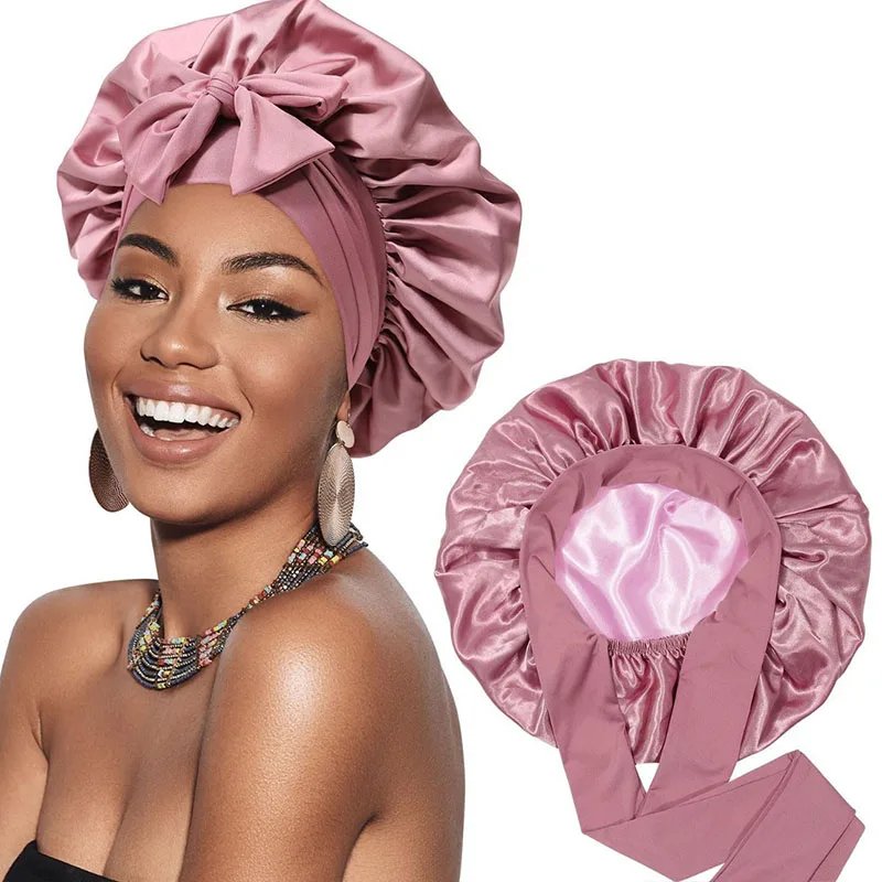 Bonnet de nuit satin femme – Double couche réversible pour soins capillaires