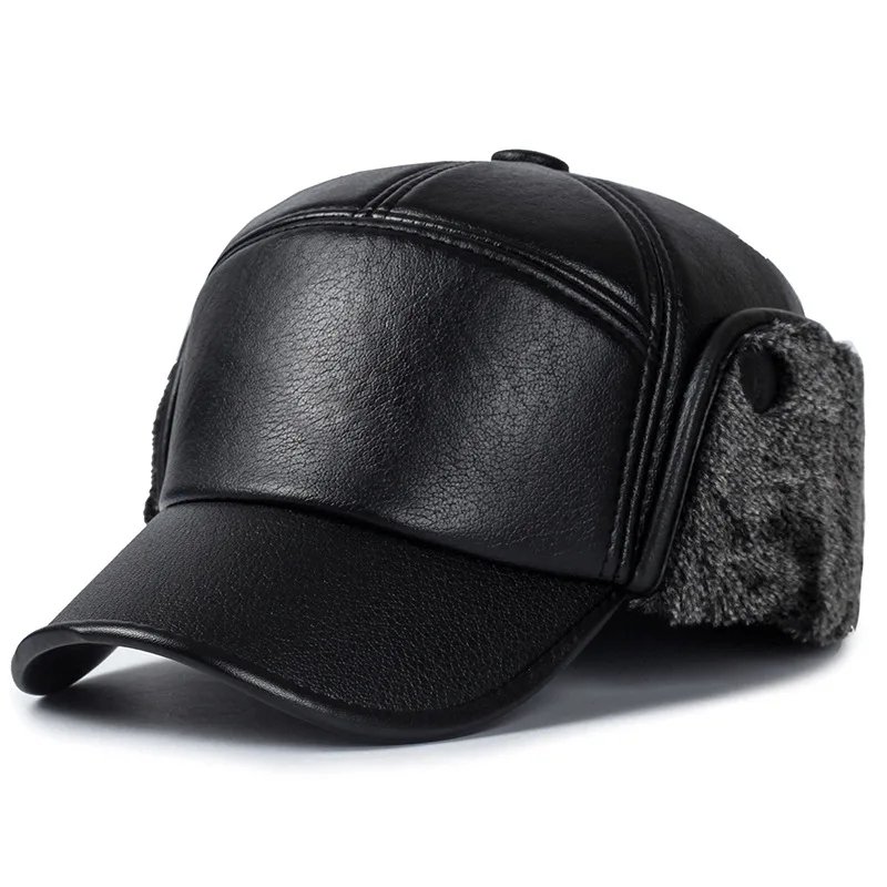 Casquette hiver homme et femme – Baseball en cuir noir avec doublure fourrure
