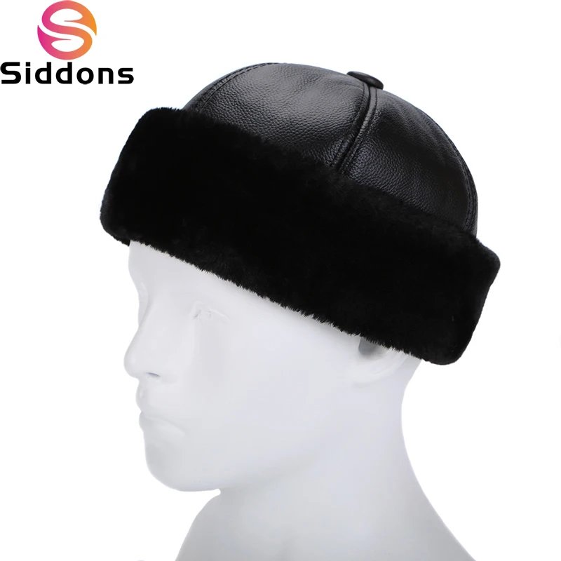 Chapeau bombardier en cuir rétro – Unisexe, velours intérieur, hiver 2025