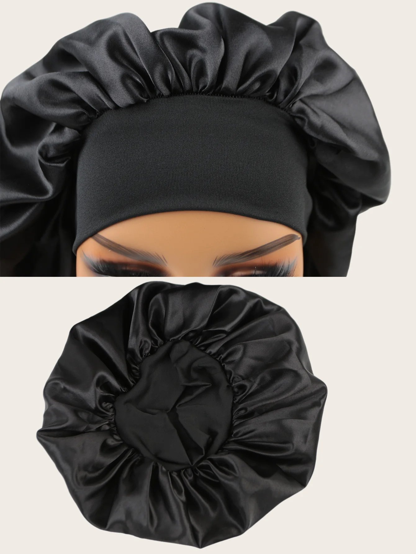 Bonnet de nuit unisexe en satin – Extra large avec bande élastique